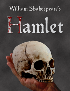 A hand holds a skull. The words "William Shakespeare's Hamlet" is over it.